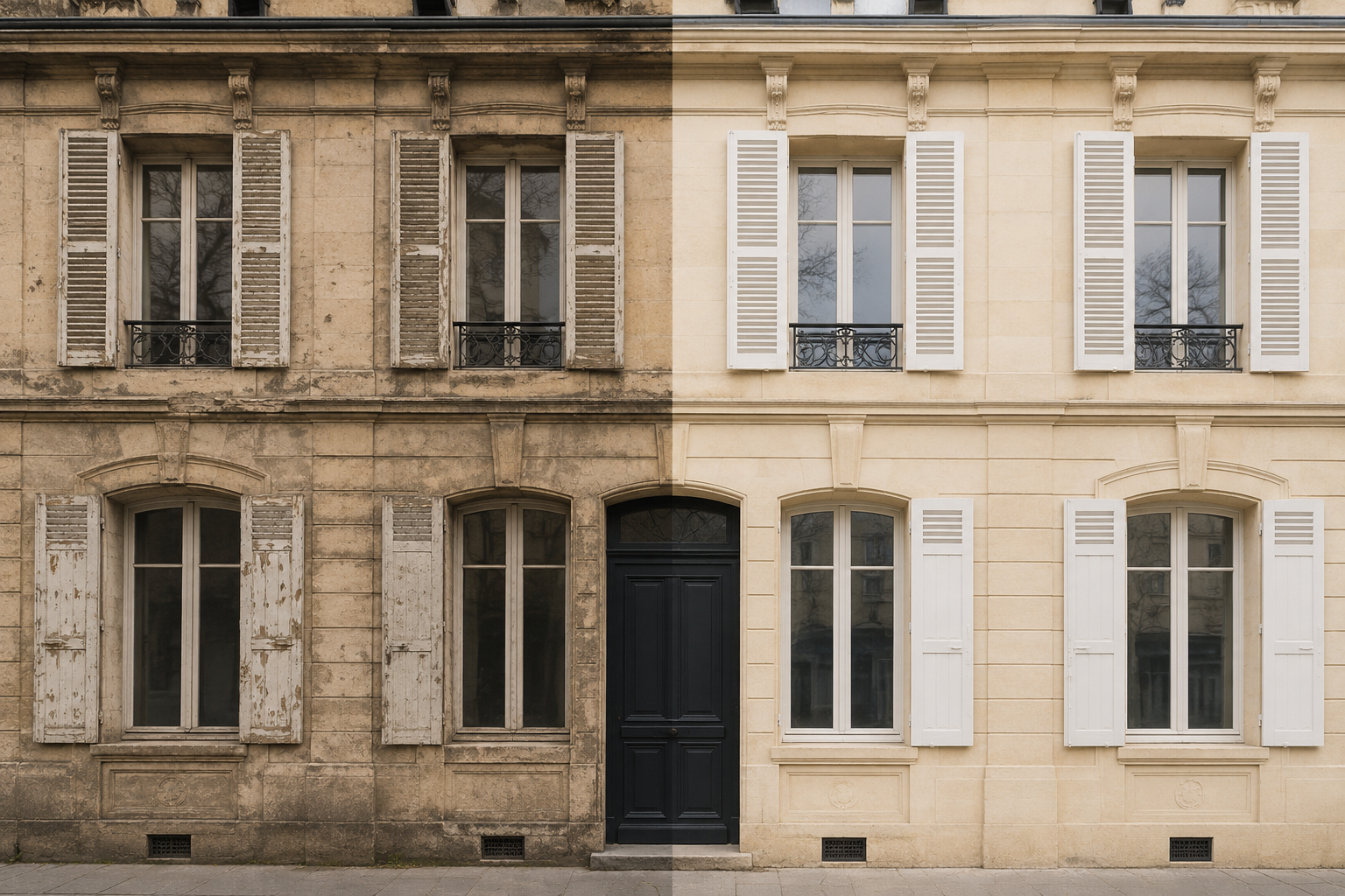 Avant après d’une rénovation de façade en Gironde